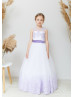 Purple Lace Tulle V Back Flower Girl Dress